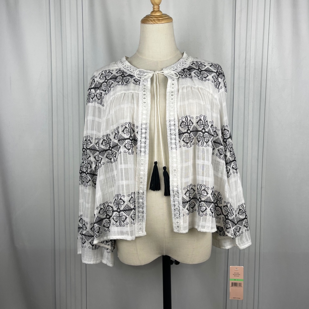 NWT - Nanette‎ Lepore - Embroidered Bell Sleeve Sheer Coverup/Blouse - Size 8
